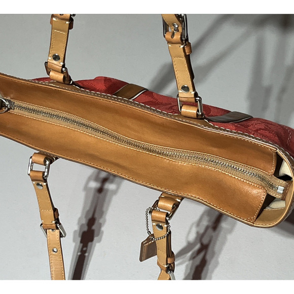 Coach Signature Gallery Tote Bag Coral & Brown Leather Trim Zip Travel F13560 - Picture 10 of 16